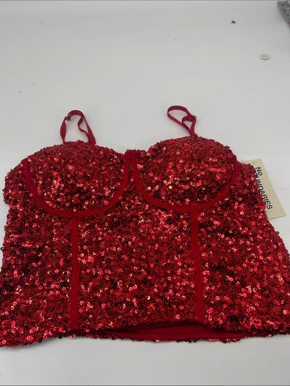 No Boundaries Red Sequin Bandeau Bustier Top
